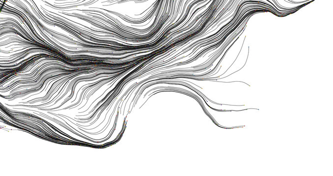 Black flowing lines on a white backdrop, perfect for abstract designs, backgrounds, and creative projects. Captures moti