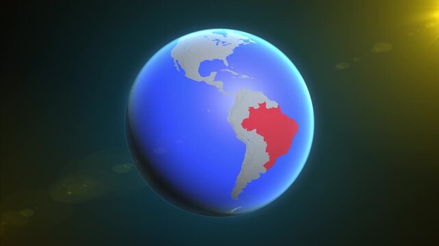 The animation shows a graphic representation of the earth and highlights the location and map of Brazil colored red.