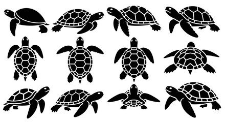 Collection of Sea Turtle Silhouettes in Various Poses. © Abhinaya Project