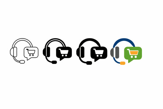 Customer support headset icons with shopping cart symbols&nbsp;in various styles