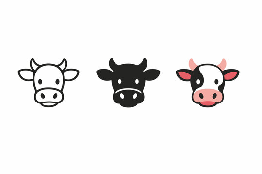 Cartoon cow faces in black and white with colorful expressions