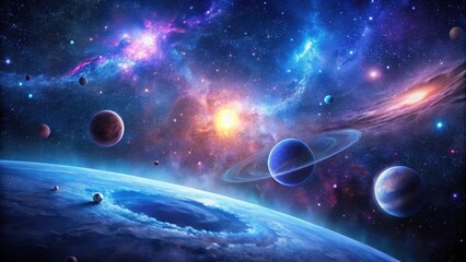 A Celestial Tapestry Vibrant Nebulae, Glowing Stars, and a Myriad of Planets in a Breathtaking Cosmic Scene