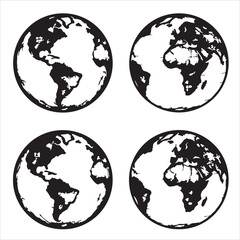 Obraz premium A set of 3d vector globes featuring world map illustrations of continents like America, Europe, and Asia, representing a global planet sphere icon for geography, travel, and business symbols