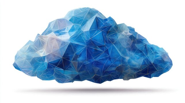 Abstract geometric cloud illustration with blue and white colors on white background