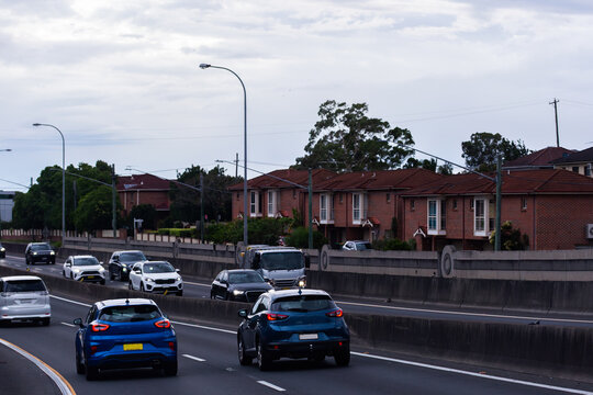 Traffic on multilane road through Sydney