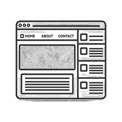 Fototapeta premium website layout wireframe with navigation menu and content blocks, web design, UI structure, and development sketch engraving generative ai vector illustration. Scratch board. Black and white.