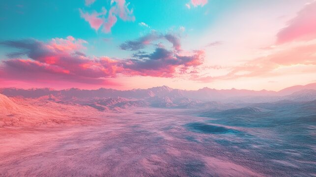 Stunning pink and blue sunset over snowy mountain landscape