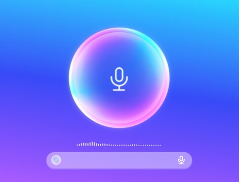 Smart AI personal assistant UI app screen, artificial intelligence text to speech chatbot computer user interface, abstract colorful gradient voice support chat technology concept illustration