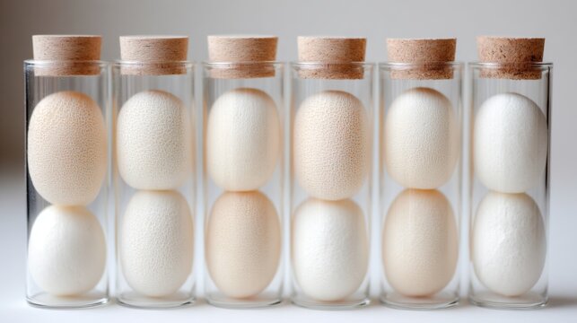 Glass Cylinders Holding Organic Eggs in Natural Preservative Display
