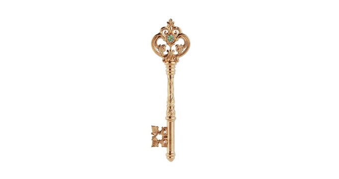 4k Resolution Vide: Luxury Access And Exclusive Opportunity Concept. Ornate Golden Vintage Key With Gemstone Seamless Looped Rotating On White Background with Alpha Matte