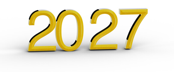 Illustration of the year 2027 in yellow with shadows. Best for calendar, greetings, new year concepts and future projec © vegefox.com