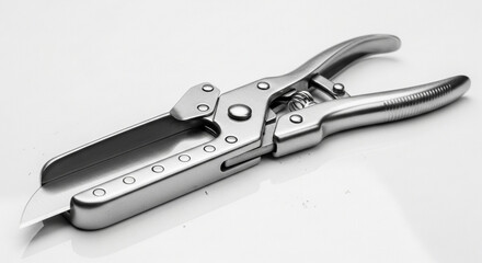 Obraz premium Closeup of a silver metal crimping tool, showcasing its design and functionality for various applications