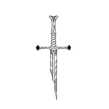hand drawn broken one handed knight sword line art vector illustration