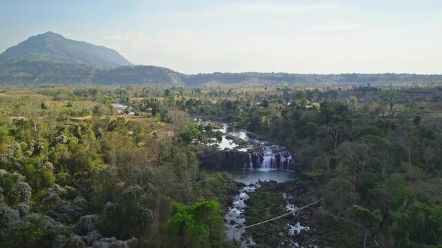 Aerial of Tad Lo Waterfall in Salavan Province, Laos