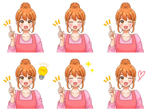 指さしして提案する可愛い保育士さんのアニメ系イラスト素材セット