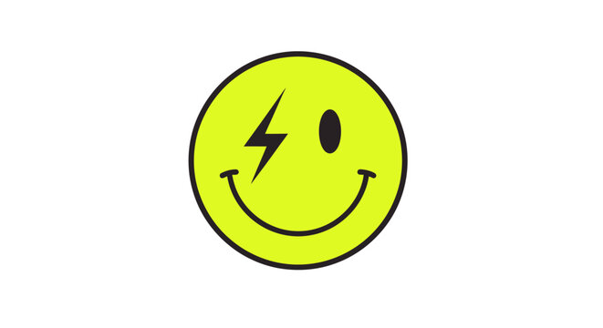 Yellow Smiley Face with Lightning Bolt Eye.