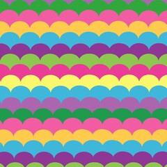 Colorful scallop seamless pattern with bold rainbow waves. Playful retro fish scale background for fabric, kids decor, wallpaper, wrapping paper and summer designs. © MedReda