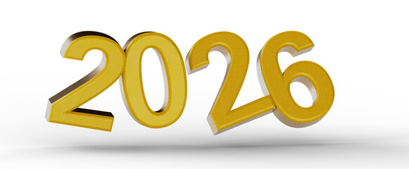 Bright 3D rendered text of the year 2026 in gold, perfect for new year greetings and future related projects. © vegefox.com