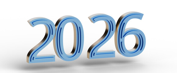 Fototapeta premium 3D rendered illustration featuring the year 2026 in a modern, elegant design. Perfect for new year events, futurism, and