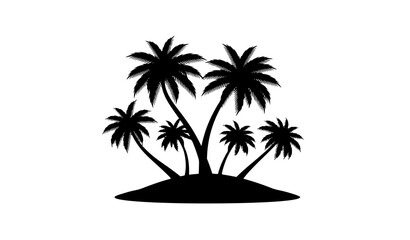 Obraz premium Tropical Island with Palm Trees Black Silhouette Vector Beach Vacation Illustration