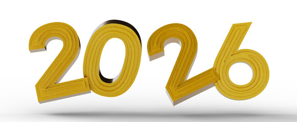 Happy New Year 2026 concept. Golden numbers isolated on a white backdrop. Perfect for greetings, banners, and calendars. © vegefox.com