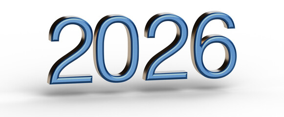 Image of the year 2026 in 3D blue text on white background. Suitable for New Year concepts and...