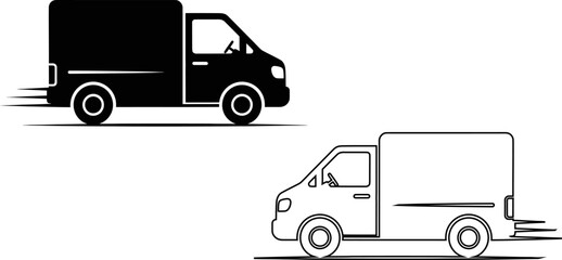 Silhouette of two delivery trucks side by side