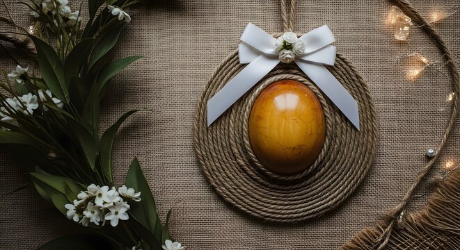 Easter sunday celebration with decorative easter egg and floral arrangement