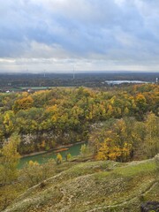 Fototapeta premium autumn landscape with river and blue sky