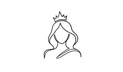 Elegant princess silhouette one line continuous hand drawn vector art minimalist royalty illustration isolated on white background © MdAiyub