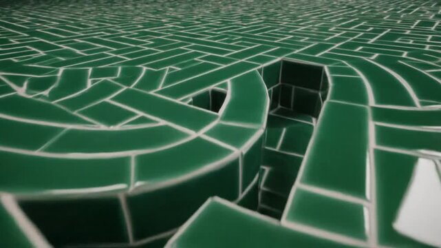 Green Maze Pattern Falling into Dark Hole Abstract Background - Challenge, Mystery, Descent