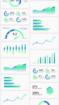 Business intelligence and financial performance analysis report on white background, animated infographic bar chart loop, investment data analytic graph dashboard, enterprise market statistics trend