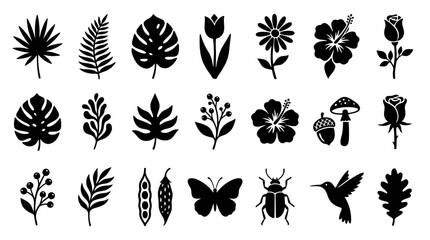 Nature Silhouettes and Botanical Garden Icon Vector Collection
