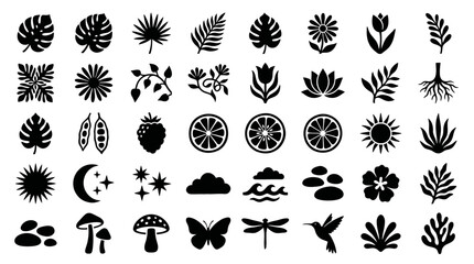Nature Silhouettes and Botanical Garden Icon Vector Collection