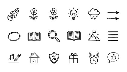 Hand Drawn Universal Doodle Icon Set for Business and Education