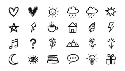 Hand Drawn Universal Doodle Icon Set and Whimsical Vector Symbols