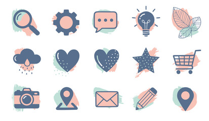 Hand Drawn Aesthetic Social Media and Web Doodle Icon Vector Set