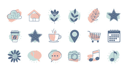 Boho Icon Set Abstract Organic Shapes Minimalist Line Art Highlights