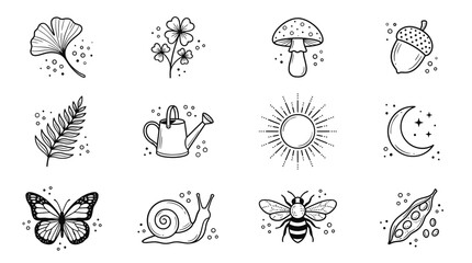 Hand Drawn Nature and Garden Doodle Icon Vector Collection