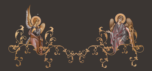 Naklejka premium Byzantine border with heavenly figures