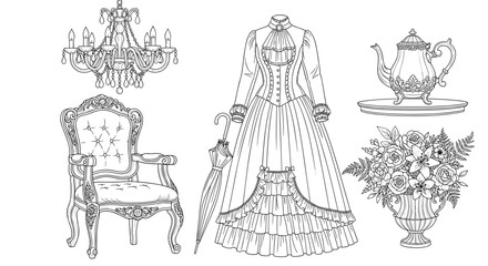 Elegant Vintage-Style Objects Collection for Design Projects and Craft Activities