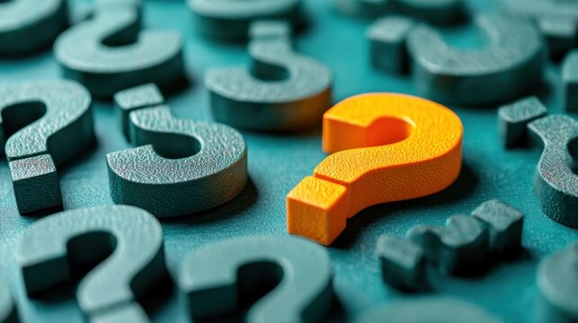 Orange question mark among teal question marks