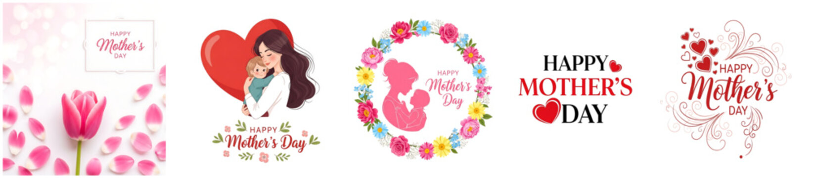 A collection of logos and graphics for mother's day and valentine's day celebrations.