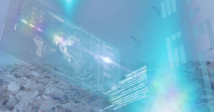 Animation of data processing and statistics over wasteland