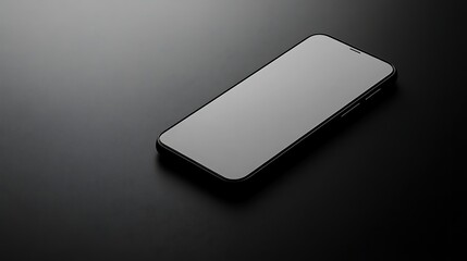 Modern smartphone device with blank screen on a dark surface background