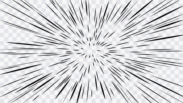 Radial speed lines burst from center. Dynamic manga style vector background with strong motion and impact effect.