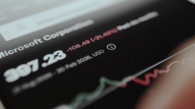 Trader studies the price evolution on stock market chart for MSFT