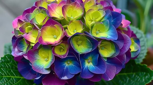 Vibrant Hydrangea Flower in Garden Setting.