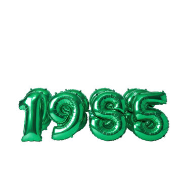 Green 1985 balloons isolated on white