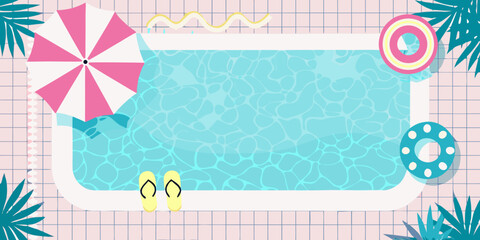 Aerial view of a swimming pool with summer accessories